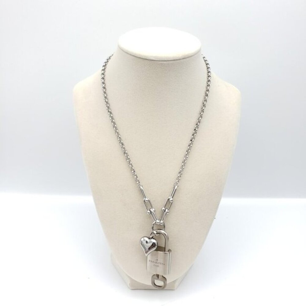 Stainless Steel Silver-Plated Necklace with Authentic Louis Vuitton Padlock - Picture 2 of 12